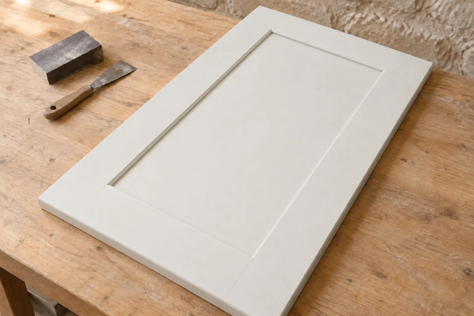 Generated concept of an existing cabinet door with an even undercoat.